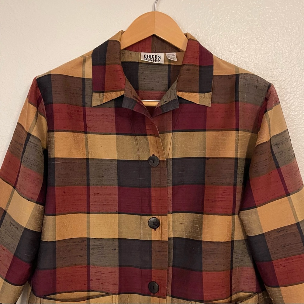 Vintage 1990’s Chico’s Design Silk Button-Front Check Plaid Jacket - Picture 4 of 13